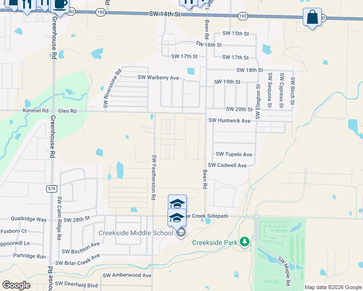 map of restaurants, bars, coffee shops, grocery stores, and more near 9549 Glen Road in Bentonville