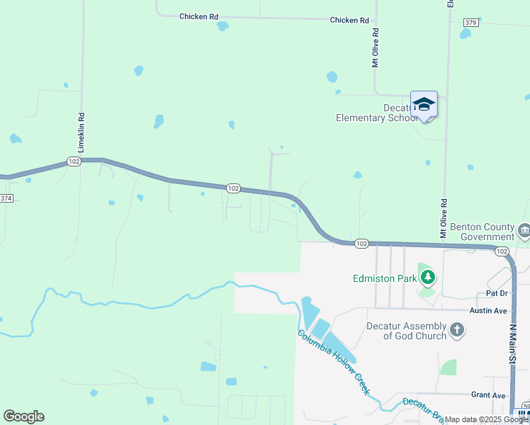 map of restaurants, bars, coffee shops, grocery stores, and more near 20049 Arkansas 102 in Decatur