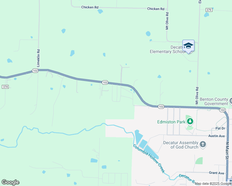 map of restaurants, bars, coffee shops, grocery stores, and more near 20049 Arkansas 102 in Decatur