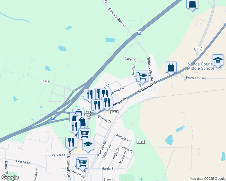 map of restaurants, bars, coffee shops, grocery stores, and more near 2001 Thomas Lane in Henderson