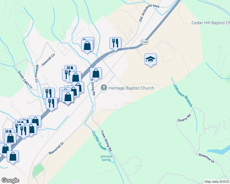 map of restaurants, bars, coffee shops, grocery stores, and more near 146 Boshears Lane in LaFollette