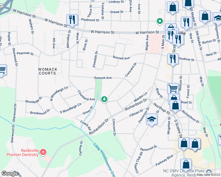 map of restaurants, bars, coffee shops, grocery stores, and more near Cora Lane in Rockingham County