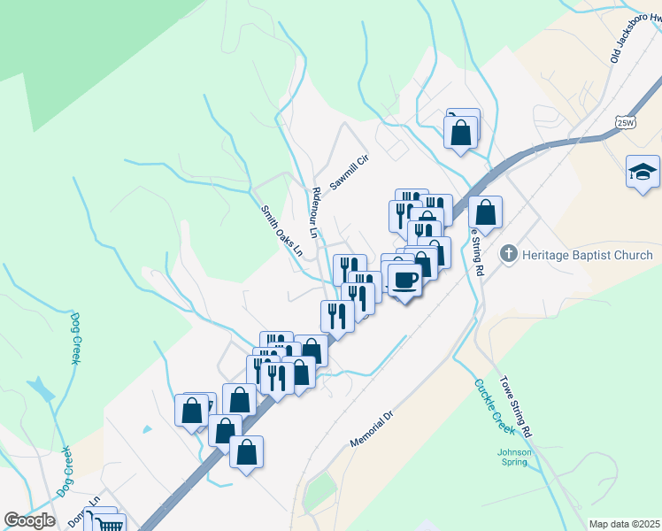 map of restaurants, bars, coffee shops, grocery stores, and more near 131 Ridenour Lane in Jacksboro