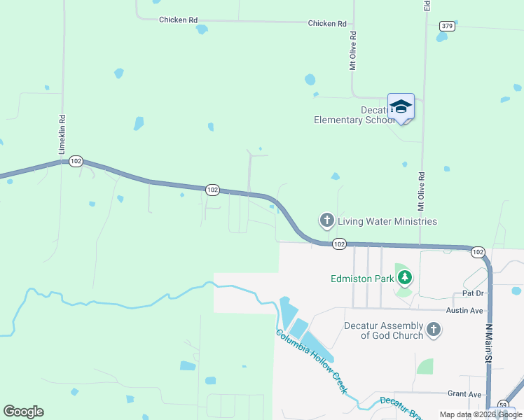 map of restaurants, bars, coffee shops, grocery stores, and more near 20049 Arkansas 102 in Decatur