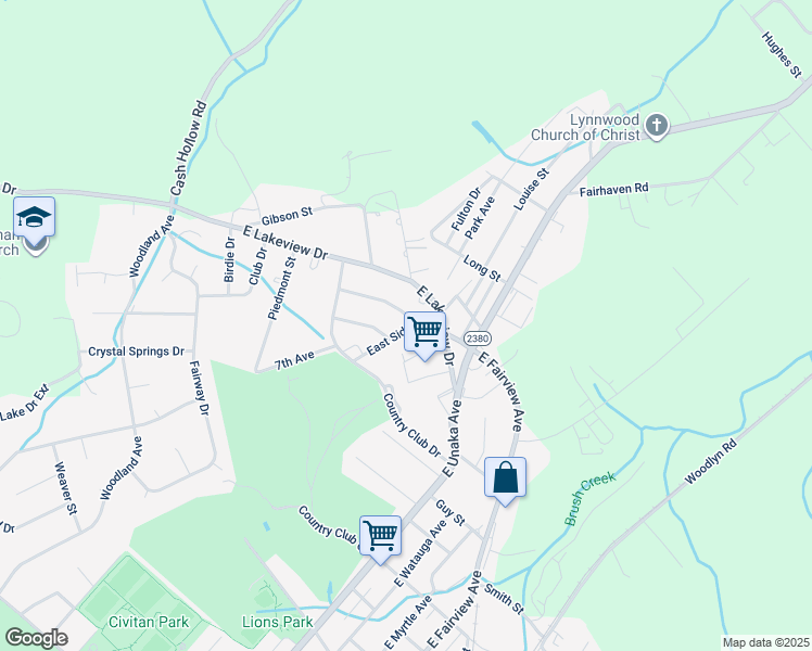 map of restaurants, bars, coffee shops, grocery stores, and more near 1201 Meadowview Avenue in Johnson City