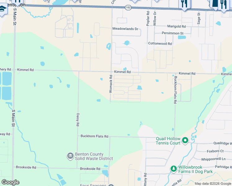 map of restaurants, bars, coffee shops, grocery stores, and more near 10872 Buckhorn Flats Road in Centerton