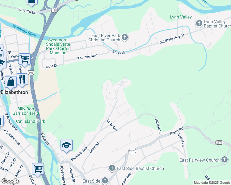 map of restaurants, bars, coffee shops, grocery stores, and more near 1241 Bluefield Avenue in Elizabethton
