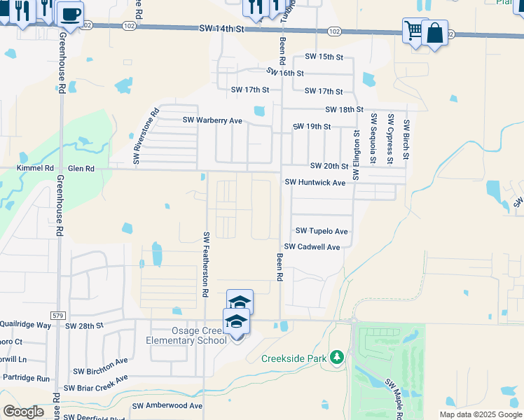 map of restaurants, bars, coffee shops, grocery stores, and more near 9549 Glen Road in Bentonville
