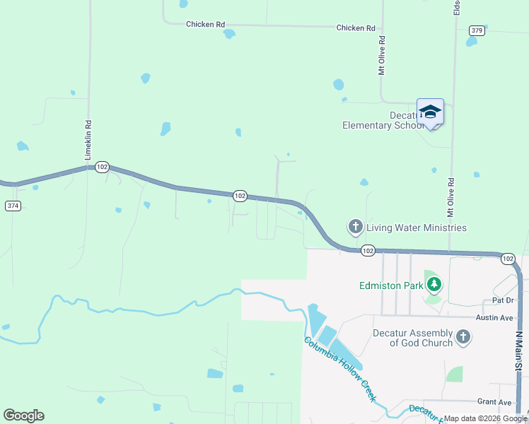 map of restaurants, bars, coffee shops, grocery stores, and more near 20049 Arkansas 102 in Decatur