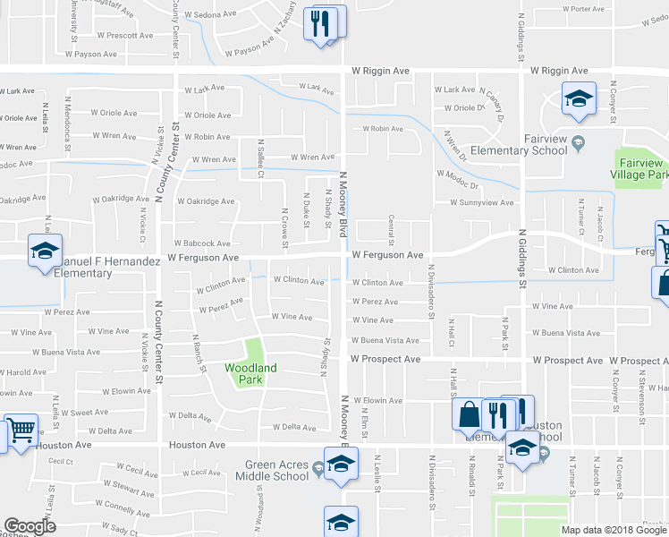 map of restaurants, bars, coffee shops, grocery stores, and more near 2138 North Shady Court in Visalia