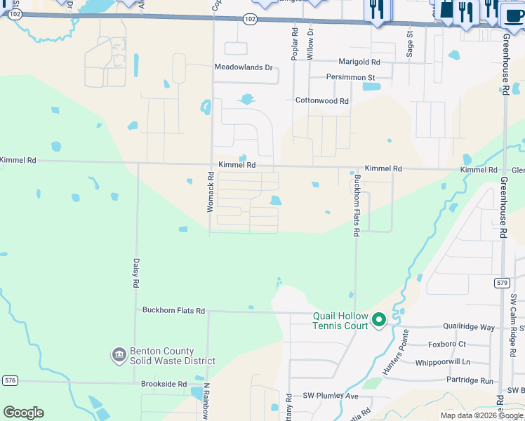 map of restaurants, bars, coffee shops, grocery stores, and more near 1121 Kimmel Road in Centerton