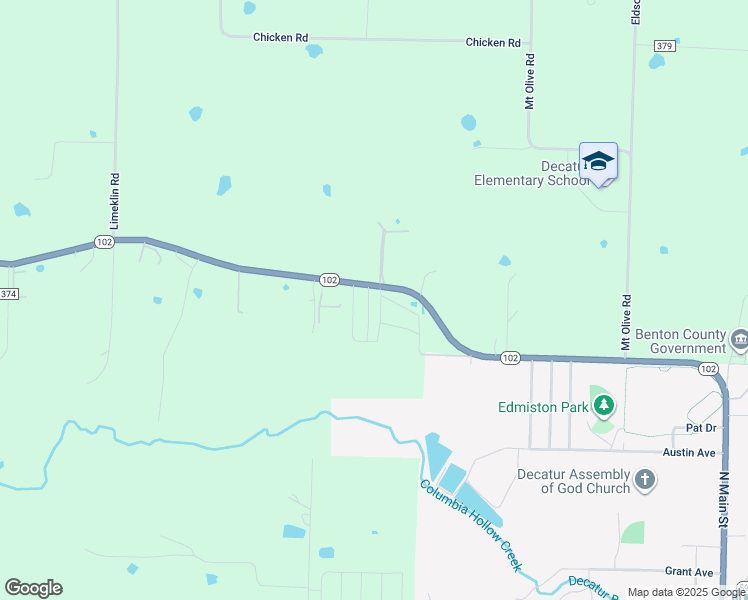 map of restaurants, bars, coffee shops, grocery stores, and more near 20042 Arkansas 102 in Decatur