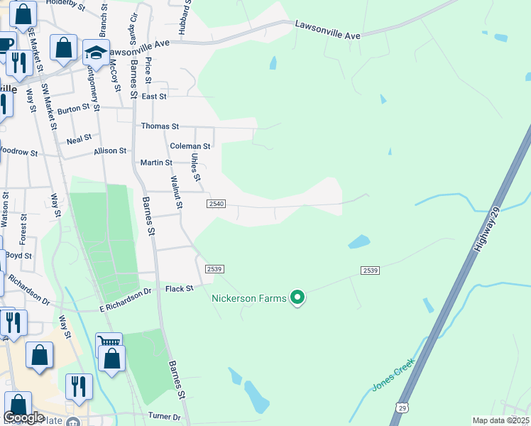 map of restaurants, bars, coffee shops, grocery stores, and more near 839 Walker Street in Reidsville
