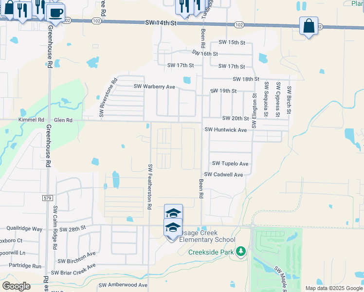 map of restaurants, bars, coffee shops, grocery stores, and more near 9549 Glen Rd in Bentonville