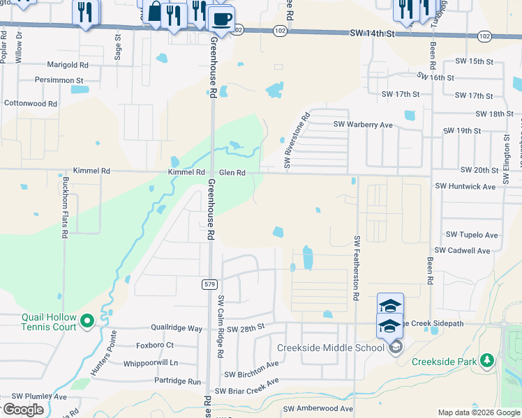 map of restaurants, bars, coffee shops, grocery stores, and more near 9969 Glen Rd in Bentonville