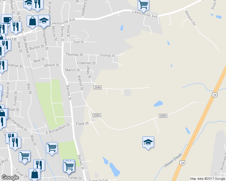 map of restaurants, bars, coffee shops, grocery stores, and more near 833 Walker Street in Reidsville