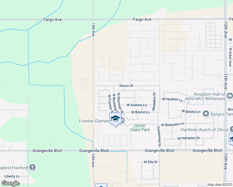 map of restaurants, bars, coffee shops, grocery stores, and more near 2358 West Mallard Way in Hanford