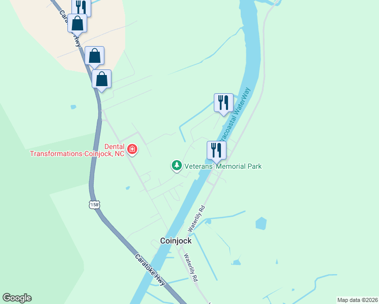 map of restaurants, bars, coffee shops, grocery stores, and more near 171-177 Coinjack Canal Rd in Currituck