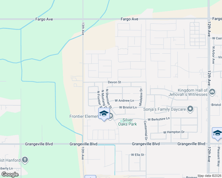 map of restaurants, bars, coffee shops, grocery stores, and more near 2358 West Mallard Way in Hanford