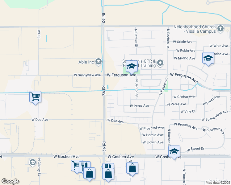 map of restaurants, bars, coffee shops, grocery stores, and more near 2160 North Stokes Court in Visalia
