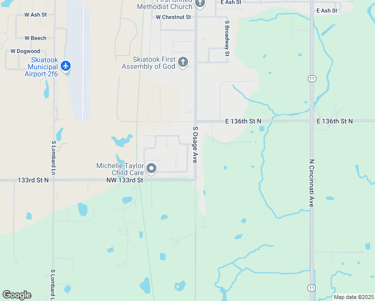 map of restaurants, bars, coffee shops, grocery stores, and more near 2101 South Javine Street in Skiatook