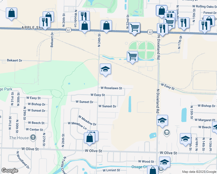 map of restaurants, bars, coffee shops, grocery stores, and more near 2305-2307 Roselawn Drive in Rogers