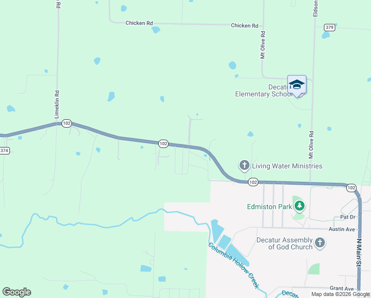 map of restaurants, bars, coffee shops, grocery stores, and more near 20042 Arkansas 102 in Decatur