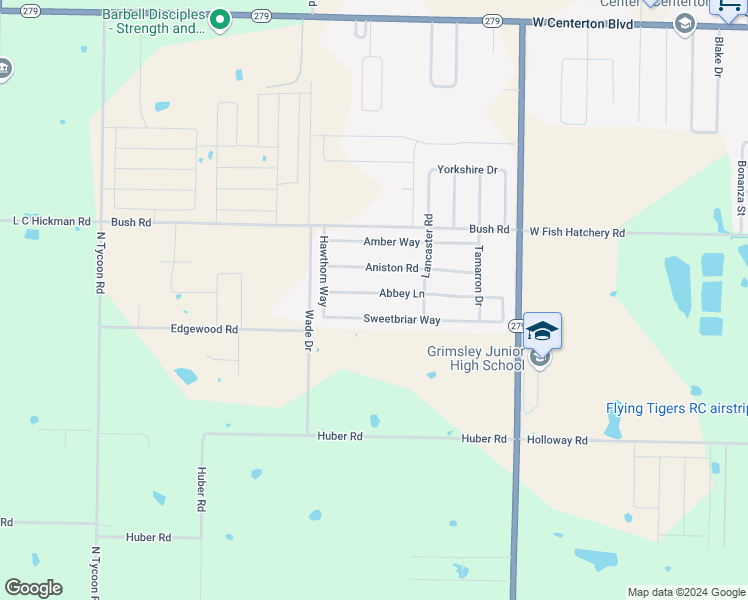 map of restaurants, bars, coffee shops, grocery stores, and more near 1631 Abbey Lane in Centerton