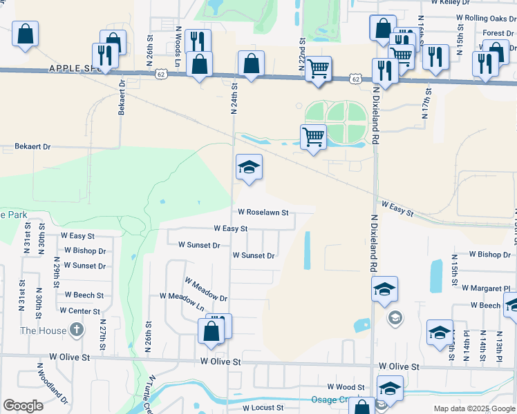 map of restaurants, bars, coffee shops, grocery stores, and more near 2305-2307 West Roselawn Street in Rogers
