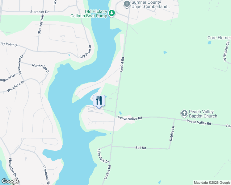 map of restaurants, bars, coffee shops, grocery stores, and more near 1136 Lock 4 Road in Gallatin