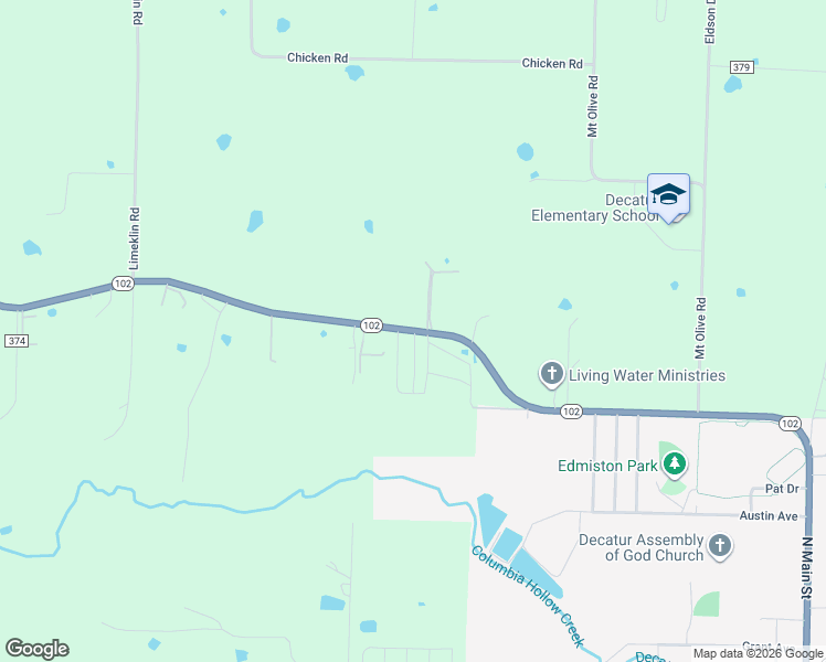 map of restaurants, bars, coffee shops, grocery stores, and more near 20042 Arkansas 102 in Decatur