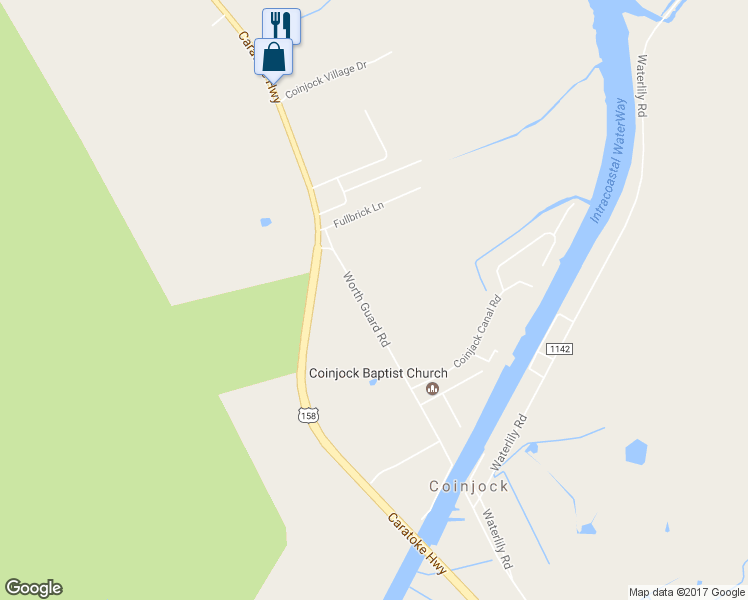 map of restaurants, bars, coffee shops, grocery stores, and more near 141 Worth Guard Road in Coinjock