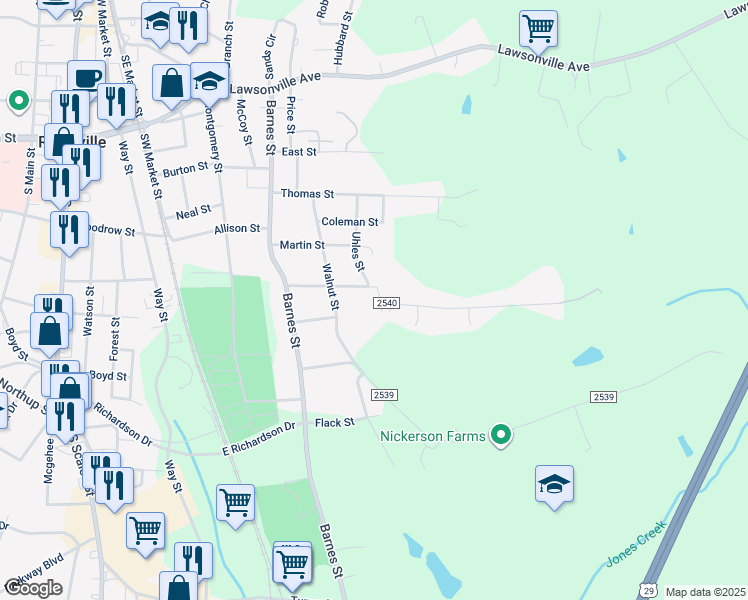 map of restaurants, bars, coffee shops, grocery stores, and more near 519 Walker Street in Reidsville