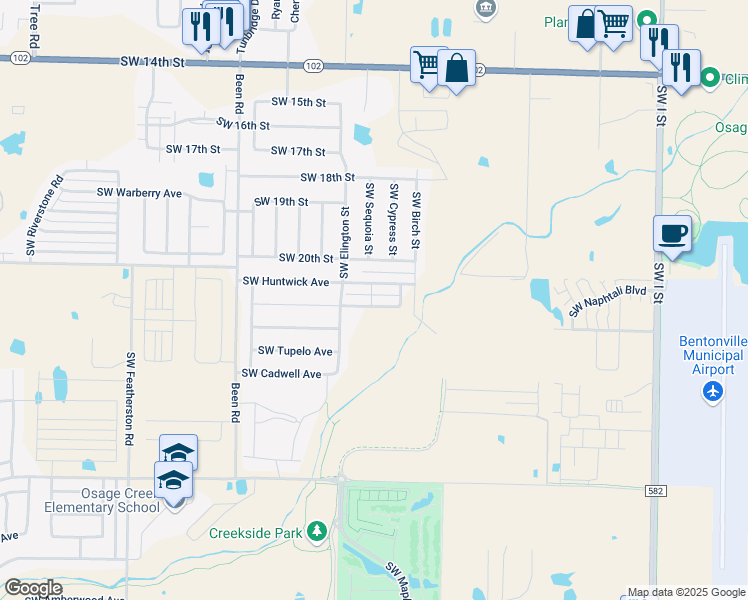 map of restaurants, bars, coffee shops, grocery stores, and more near 2006 Southwest Montana Avenue in Bentonville