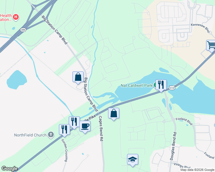 map of restaurants, bars, coffee shops, grocery stores, and more near 1050 Lakeland Drive in Gallatin