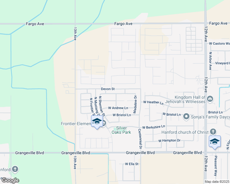 map of restaurants, bars, coffee shops, grocery stores, and more near 2358 West Mallard Way in Hanford