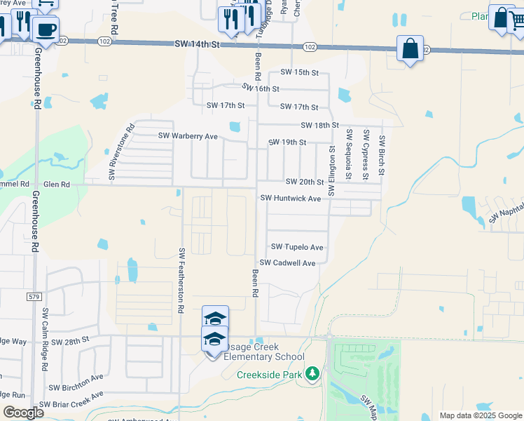map of restaurants, bars, coffee shops, grocery stores, and more near 2104 Southwest Chaddington Road in Bentonville