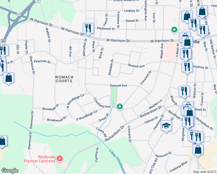 map of restaurants, bars, coffee shops, grocery stores, and more near 1003 Summit Avenue in Reidsville