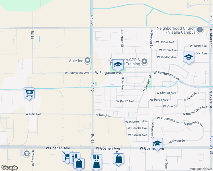 map of restaurants, bars, coffee shops, grocery stores, and more near 2160 North Stokes Court in Visalia