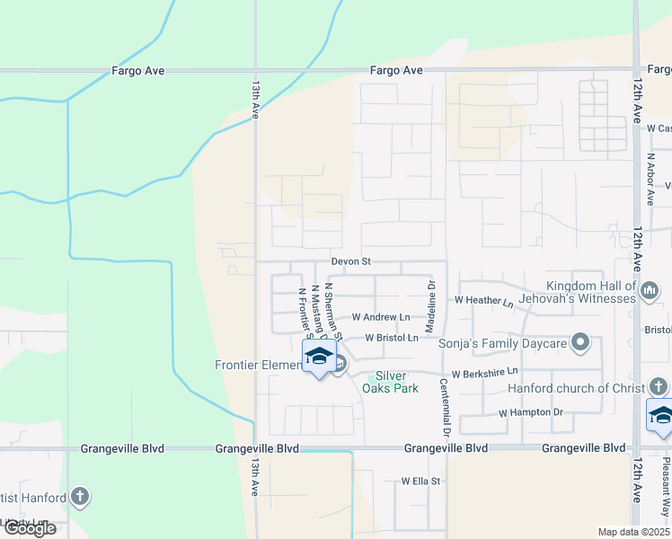 map of restaurants, bars, coffee shops, grocery stores, and more near 2454 West Mallard Lane in Hanford