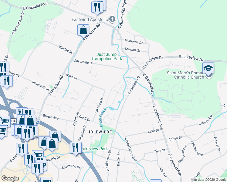map of restaurants, bars, coffee shops, grocery stores, and more near 1811 West Lakeview Drive in Johnson City