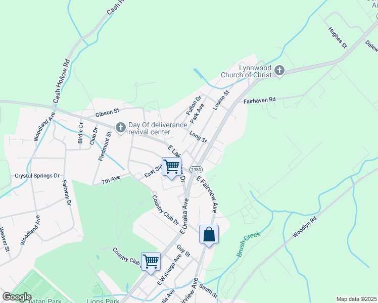 map of restaurants, bars, coffee shops, grocery stores, and more near 2410 Charles Street in Johnson City