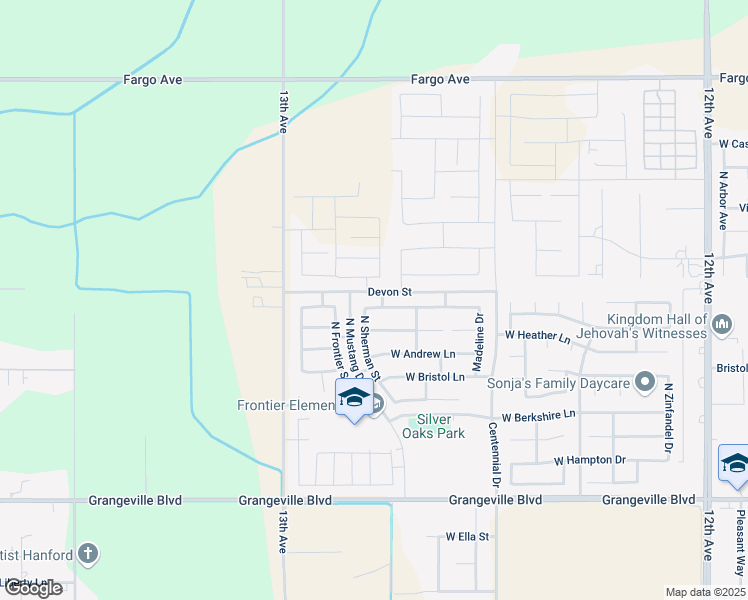 map of restaurants, bars, coffee shops, grocery stores, and more near 2454 West Mallard Lane in Hanford