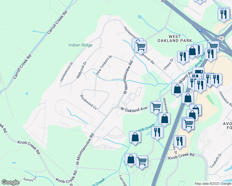 map of restaurants, bars, coffee shops, grocery stores, and more near 3 Flo Court in Johnson City