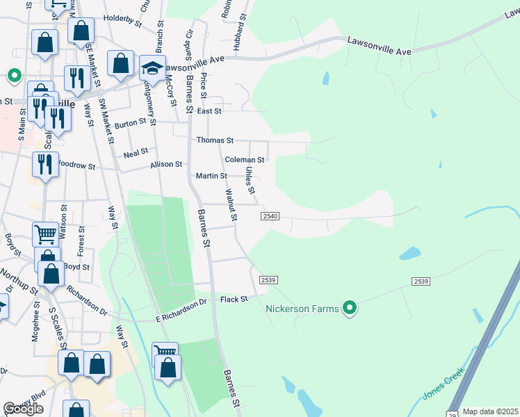 map of restaurants, bars, coffee shops, grocery stores, and more near 519 Walker Street in Reidsville