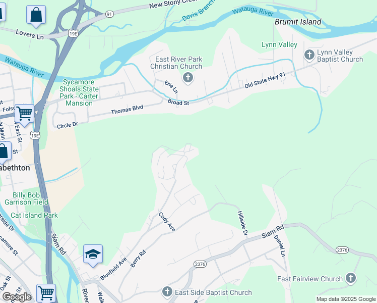 map of restaurants, bars, coffee shops, grocery stores, and more near 1300 Bluefield Avenue in Elizabethton