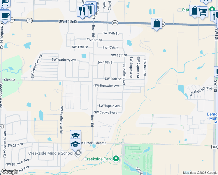 map of restaurants, bars, coffee shops, grocery stores, and more near 2306 Southwest Montana Avenue in Bentonville