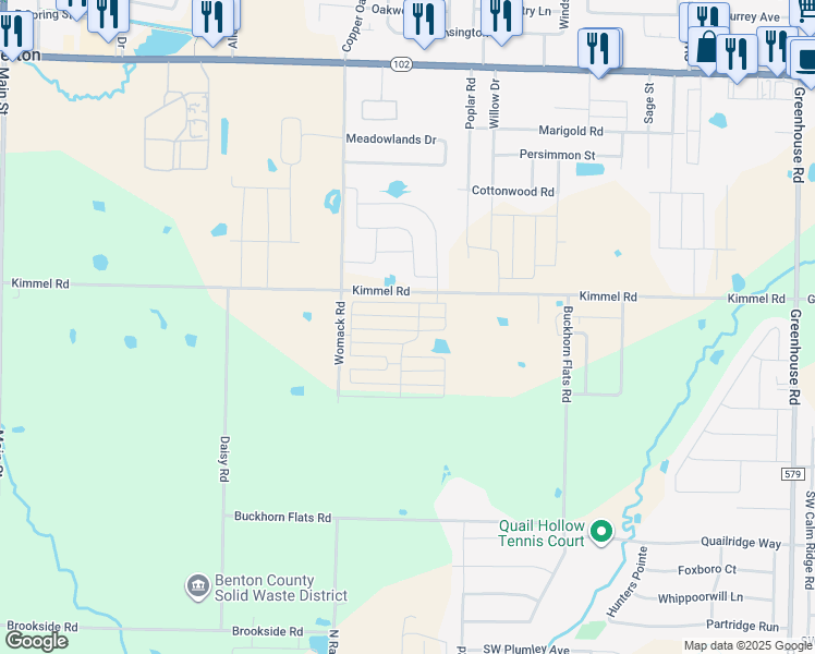 map of restaurants, bars, coffee shops, grocery stores, and more near 1121 Kimmel Road in Centerton
