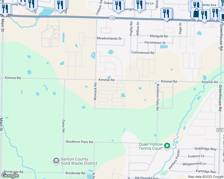 map of restaurants, bars, coffee shops, grocery stores, and more near 1121 Kimmel Road in Centerton