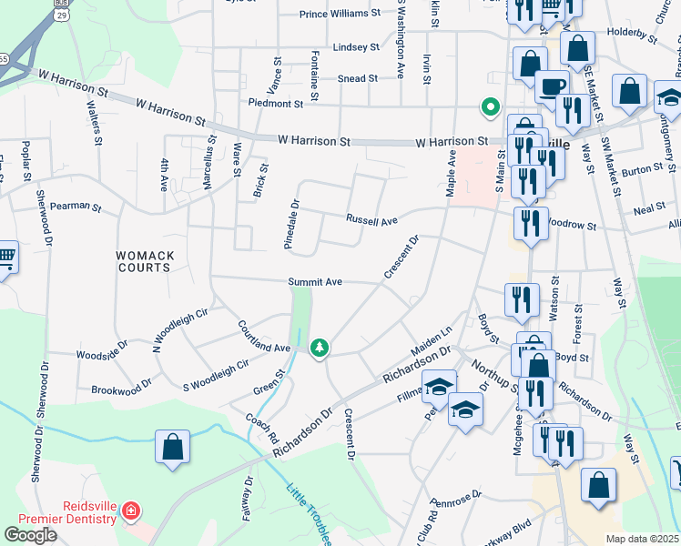 map of restaurants, bars, coffee shops, grocery stores, and more near 816 Summit Avenue in Reidsville